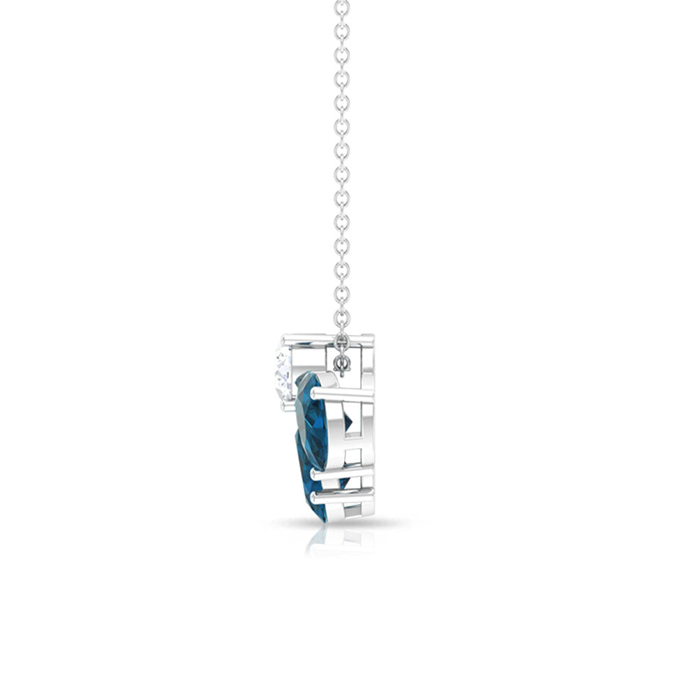 Real 2.37 Carat Pear Cut London Blue Topaz Flower Necklace AAA - Rosec Jewels