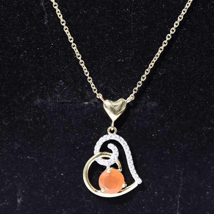 Fire Opal and Diamond Heart Pendant Fire Opal - ( AAA ) - Quality - Rosec Jewels