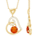 6MM Round Fire Opal and Diamond Heart Pendant Necklace AAA - Rosec Jewels
