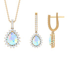 Ethiopian Opal and Moissanite Teardrop Jewelry Set Ethiopian Opal - ( AAA ) - Quality - Rosec Jewels