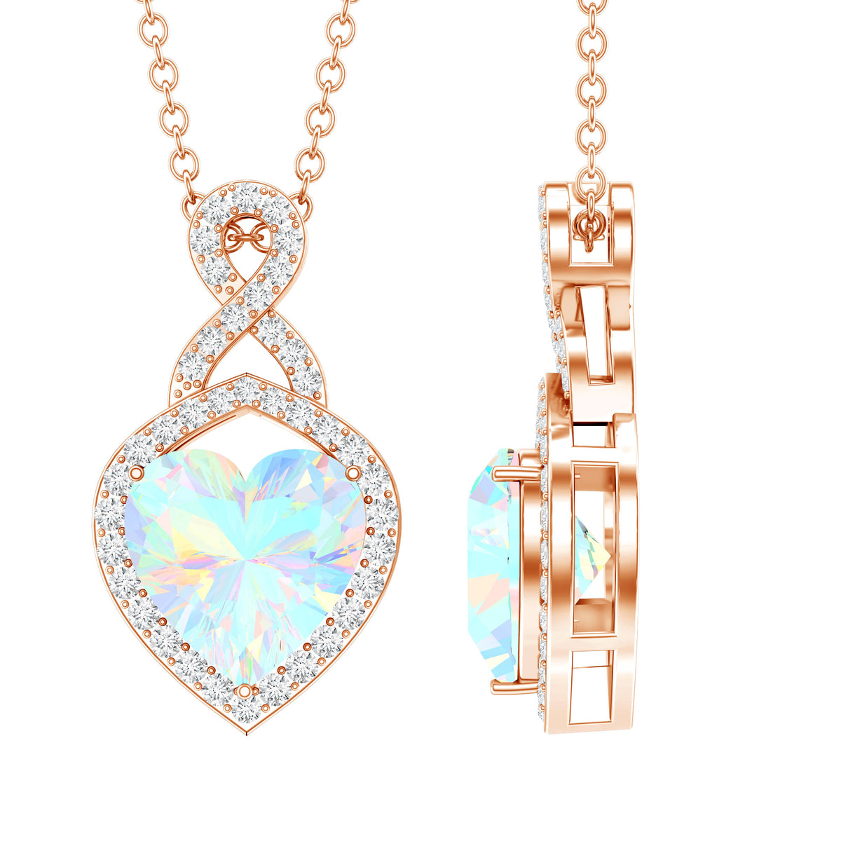 2 Carat Heart Shape Ethiopian Opal Infinity Pendant with Diamond AAA - Rosec Jewels