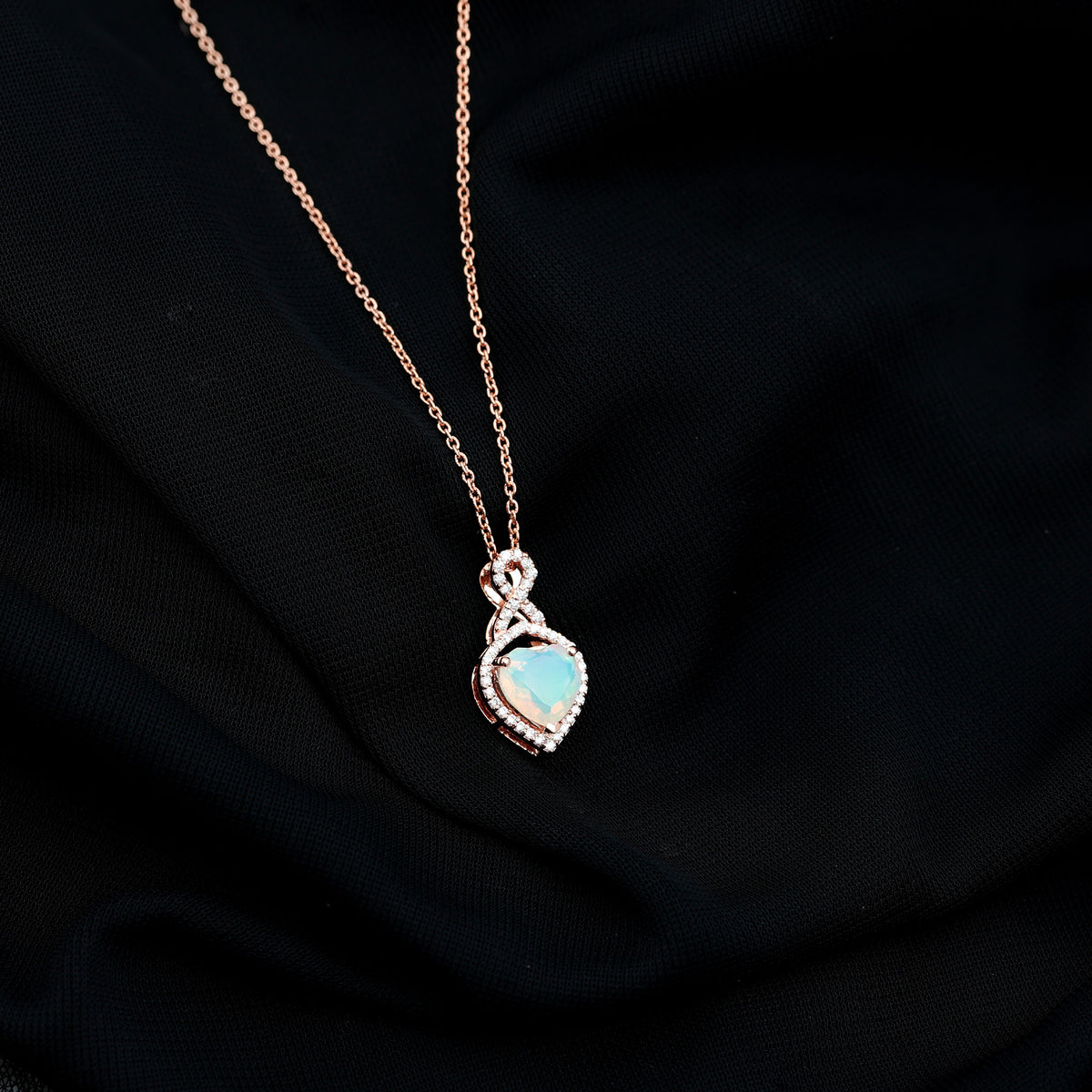 2 Carat Heart Shape Ethiopian Opal Infinity Pendant with Diamond AAA - Rosec Jewels