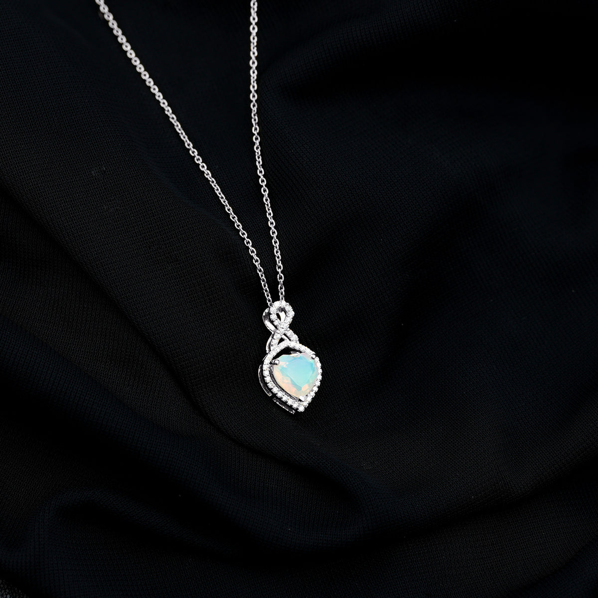 2 Carat Heart Shape Ethiopian Opal Infinity Pendant with Diamond AAA - Rosec Jewels