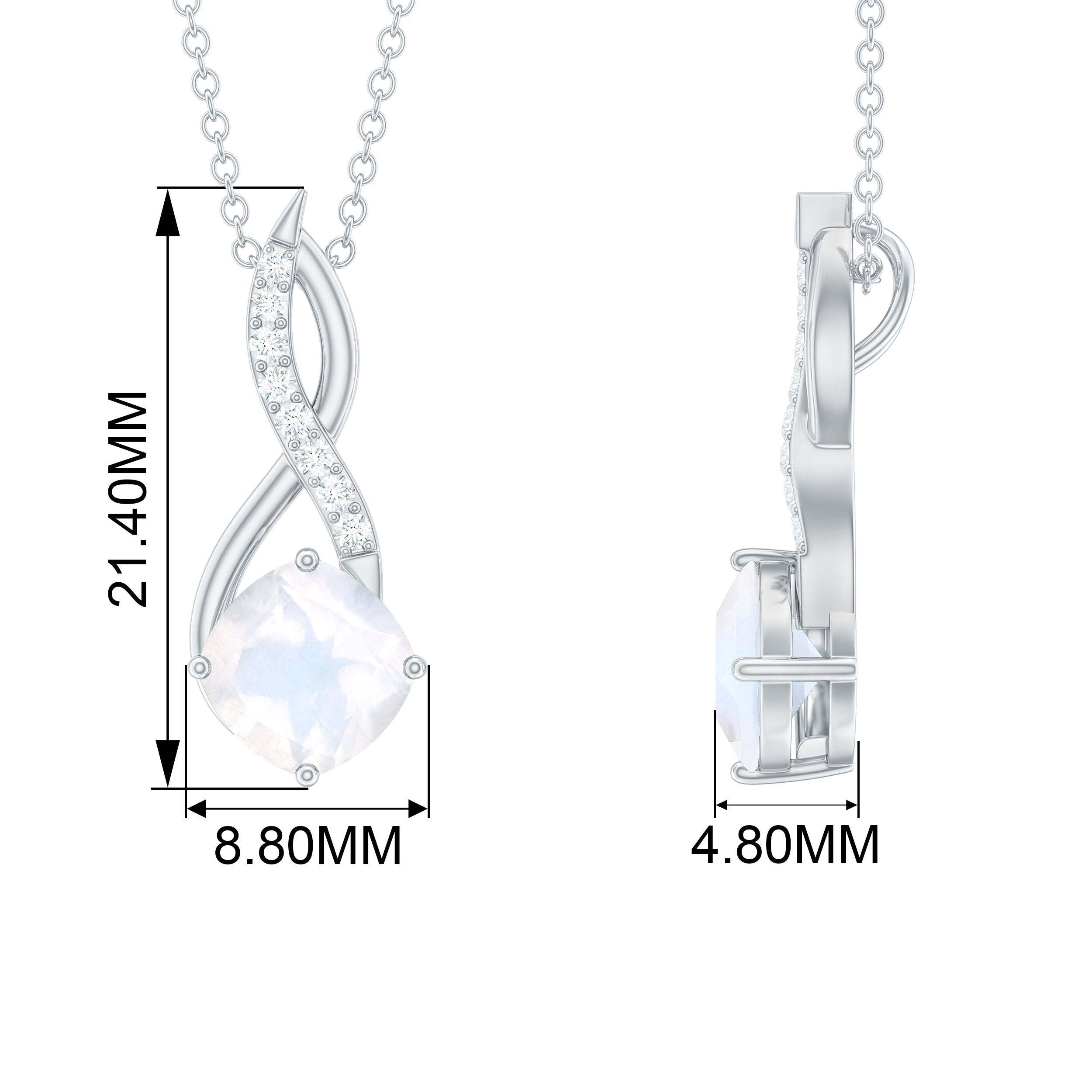 1.50 CT Infinity Pendant Necklace with Moonstone Solitaire and Diamond Moonstone - ( AAA ) - Quality - Rosec Jewels