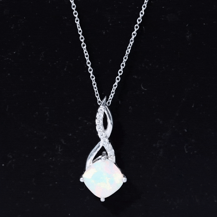 1.87 Carat Cushion Cut Ethiopian Opal Infinity Pendant with Silver Chain AAA 92.5 Sterling Silver - Rosec Jewels