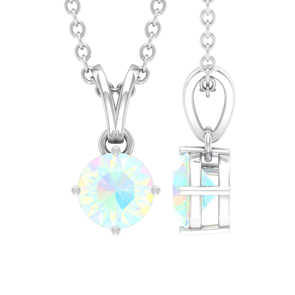 Rosec Jewels-5 MM Round Cut Ethiopian Opal Solitaire Pendant in 4 Prong Setting with Rabbit Ear Bail