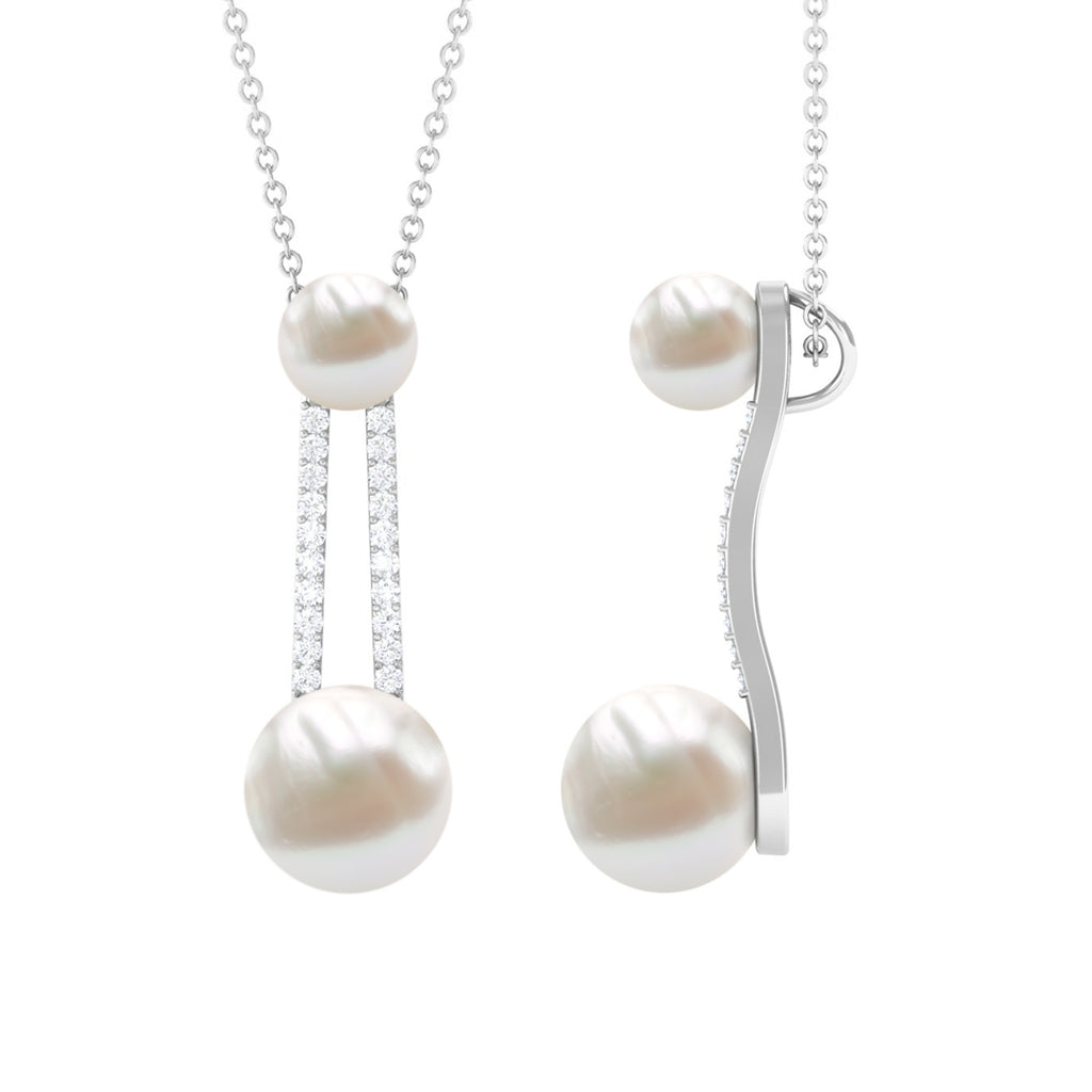 Designer Freshwater Pearl Dangle Pendant with Diamond Freshwater Pearl - ( AAA ) - Quality - Rosec Jewels