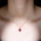 Oval Created Ruby Cocktail Halo Pendant with Diamond Accent Bail Lab Created Ruby - ( AAAA ) - Quality - Rosec Jewels