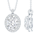 Certified 8X10 MM Oval Cubic Zirconia Halo Pendant with Chain AAAAA 92.5 Sterling Silver - Rosec Jewels