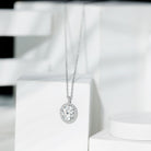 Certified 8X10 MM Oval Cubic Zirconia Halo Pendant with Chain AAAAA 92.5 Sterling Silver - Rosec Jewels
