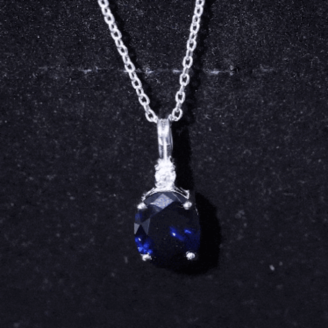 4 Carat Lab Grown Blue Sapphire Oval Cut Solitaire Necklace with Silver Chain AAAA 92.5 Sterling Silver - Rosec Jewels