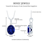 4 Carat Lab Grown Blue Sapphire Oval Cut Solitaire Necklace with Silver Chain AAAA 92.5 Sterling Silver - Rosec Jewels