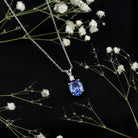 4 Carat Lab Grown Blue Sapphire Oval Cut Solitaire Necklace with Silver Chain AAAA 92.5 Sterling Silver - Rosec Jewels