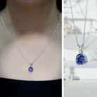4 Carat Lab Grown Blue Sapphire Oval Cut Solitaire Necklace with Silver Chain AAAA 92.5 Sterling Silver - Rosec Jewels