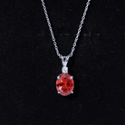 4 Carat Lab Grown Orange Sapphire Oval Pendant Necklace with Silver Chain AAAA 92.5 Sterling Silver - Rosec Jewels
