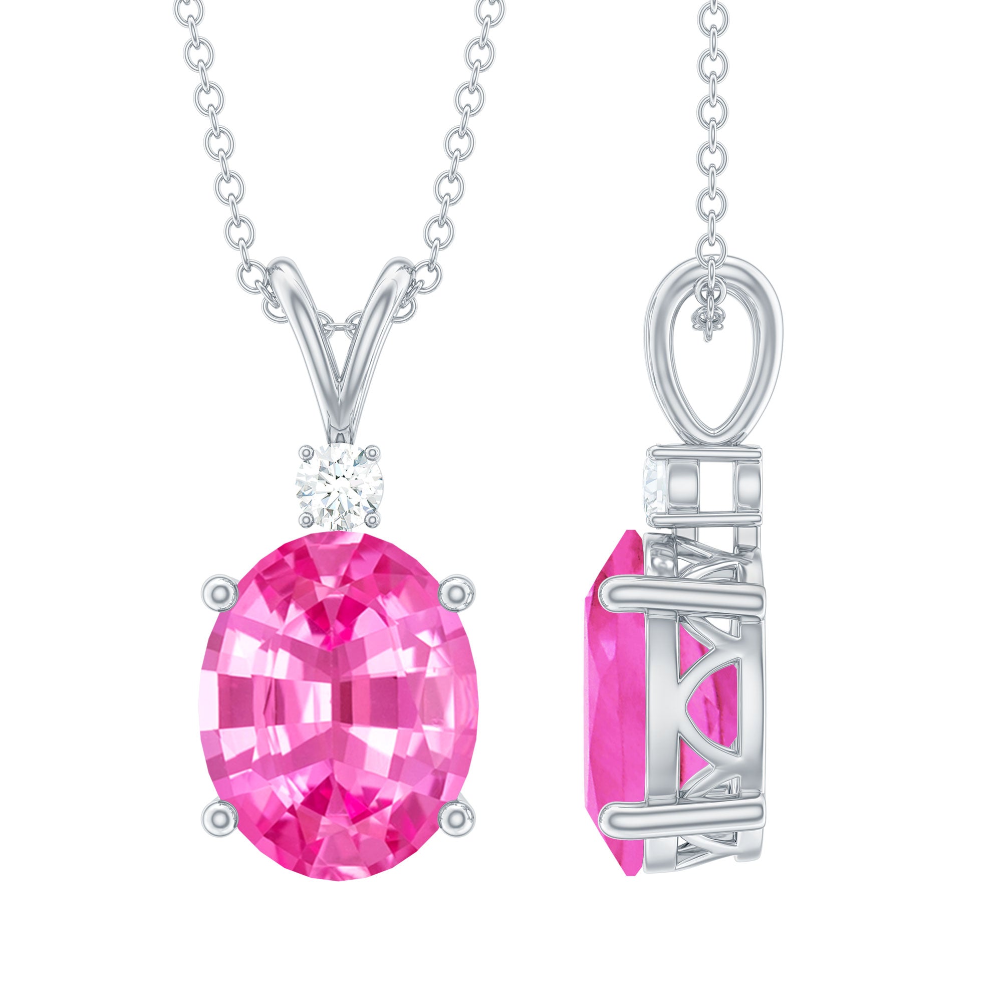 Lab Grown 8X10 MM Pink Sapphire Necklace with Moissanite