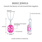 Certified 4 Carat Lab Grown Pink Sapphire Oval Necklace with Silver Chain AAAA 92.5 Sterling Silver - Rosec Jewels