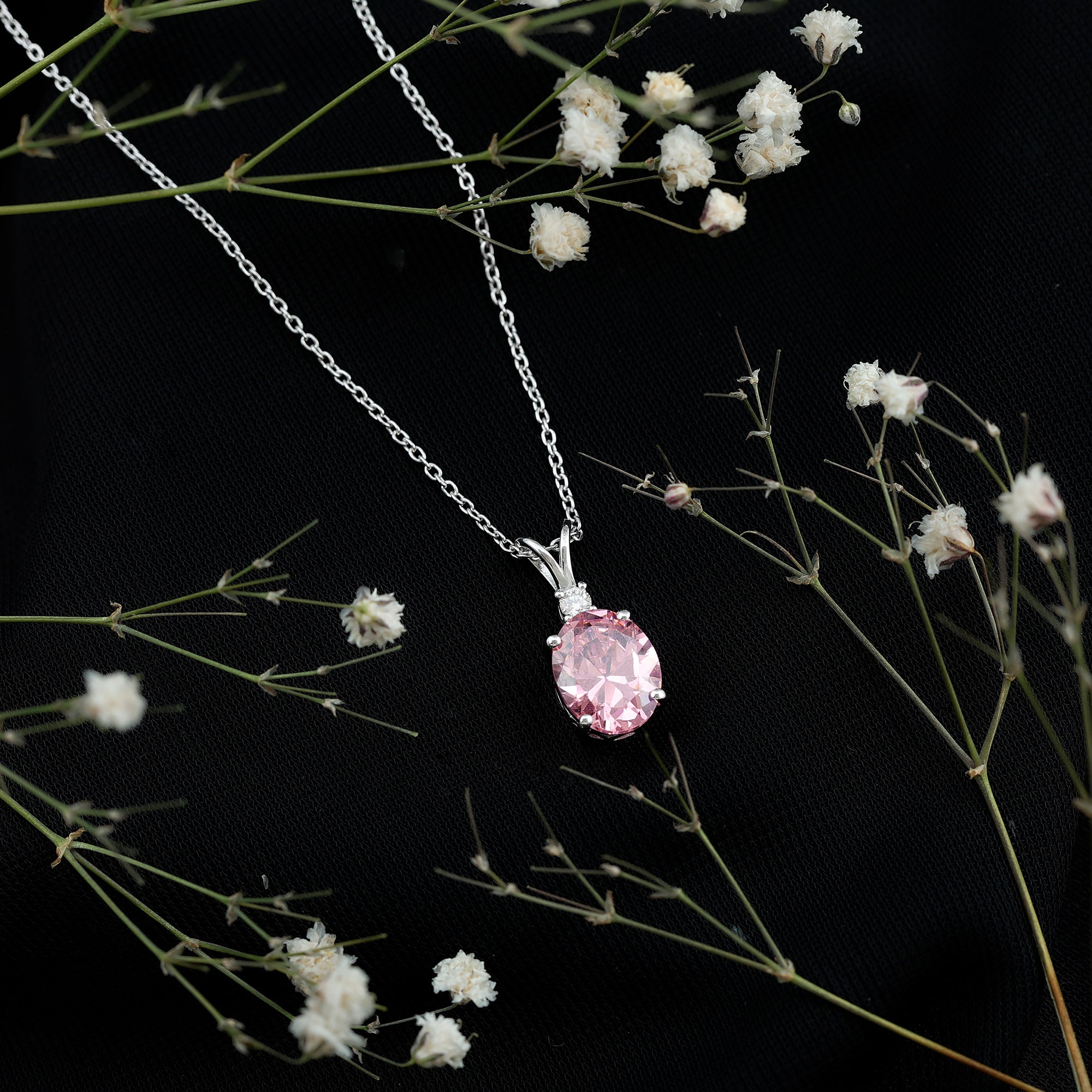 Certified 4 Carat Lab Grown Pink Sapphire Oval Necklace with Silver Chain AAAA 92.5 Sterling Silver - Rosec Jewels