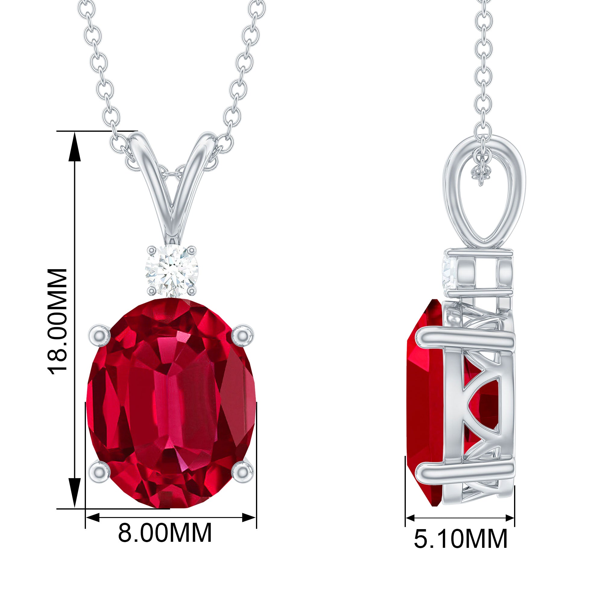 Solitaire Created Ruby Oval Pendant with Moissanite Lab Created Ruby - ( AAAA ) - Quality - Rosec Jewels