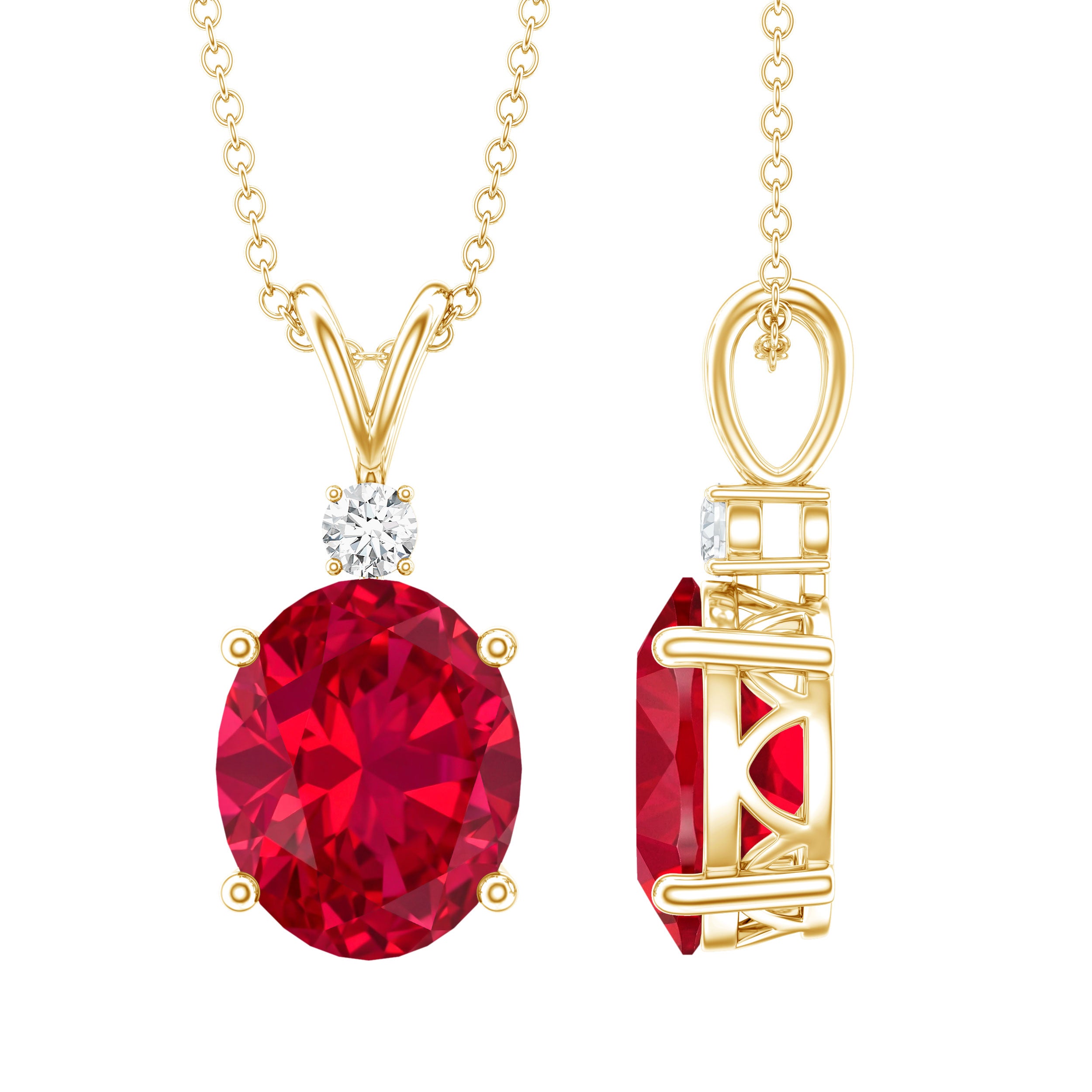 4 Carat Lab Created Ruby Bridal Necklace with Chain AAAA - Rosec Jewels