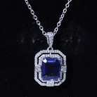 2.7 Carat Emerald Cut Lab Created Blue Sapphire Vintage Necklace with Diamond AAAA - Rosec Jewels