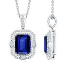 2.7 Carat Emerald Cut Lab Created Blue Sapphire Vintage Necklace with Diamond AAAA - Rosec Jewels