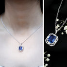 2.7 Carat Emerald Cut Lab Created Blue Sapphire Vintage Necklace with Diamond AAAA - Rosec Jewels
