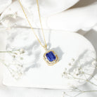 2.7 Carat Emerald Cut Lab Created Blue Sapphire Vintage Necklace with Diamond AAAA - Rosec Jewels