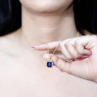 2.7 Carat Emerald Cut Lab Created Blue Sapphire Vintage Necklace with Diamond AAAA - Rosec Jewels