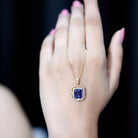 2.7 Carat Emerald Cut Lab Created Blue Sapphire Vintage Necklace with Diamond AAAA - Rosec Jewels