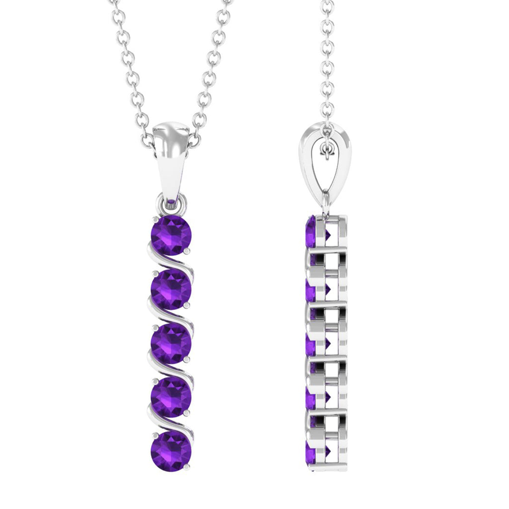 Natural Amethyst Bar Pendant Necklace Amethyst - ( AAA ) - Quality 92.5 Sterling Silver - Rosec Jewels