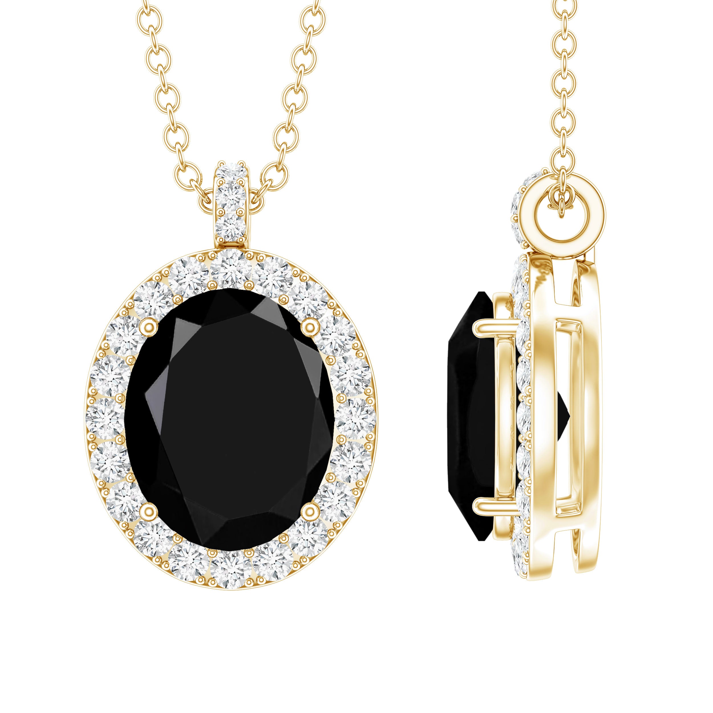 4.2 Carat Oval Shape Lab Created Black Diamond Statement Necklace AAAA ( Synthetic ) - Rosec Jewels