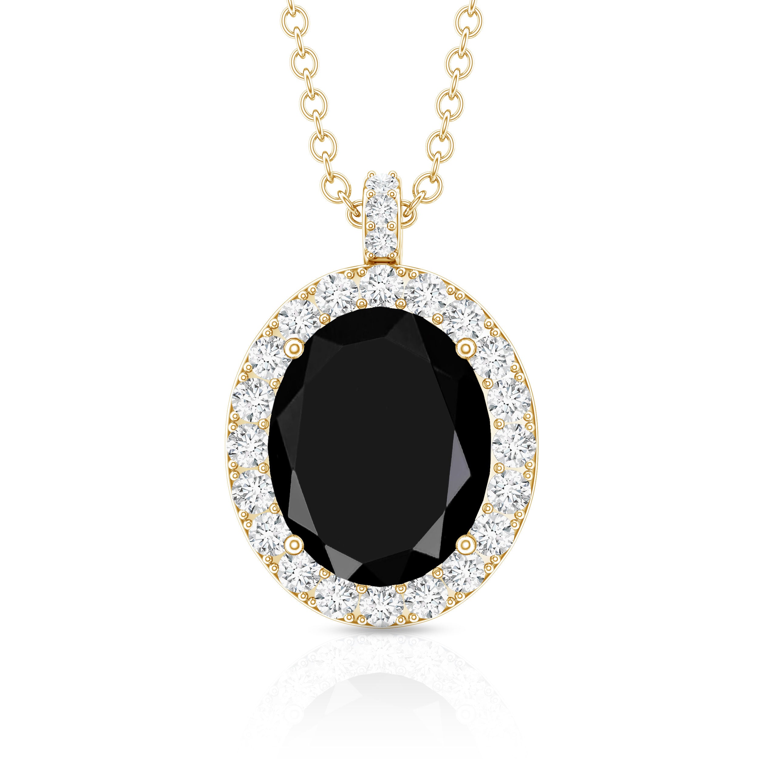 4.2 Carat Oval Shape Lab Created Black Diamond Statement Necklace AAAA ( Synthetic ) - Rosec Jewels