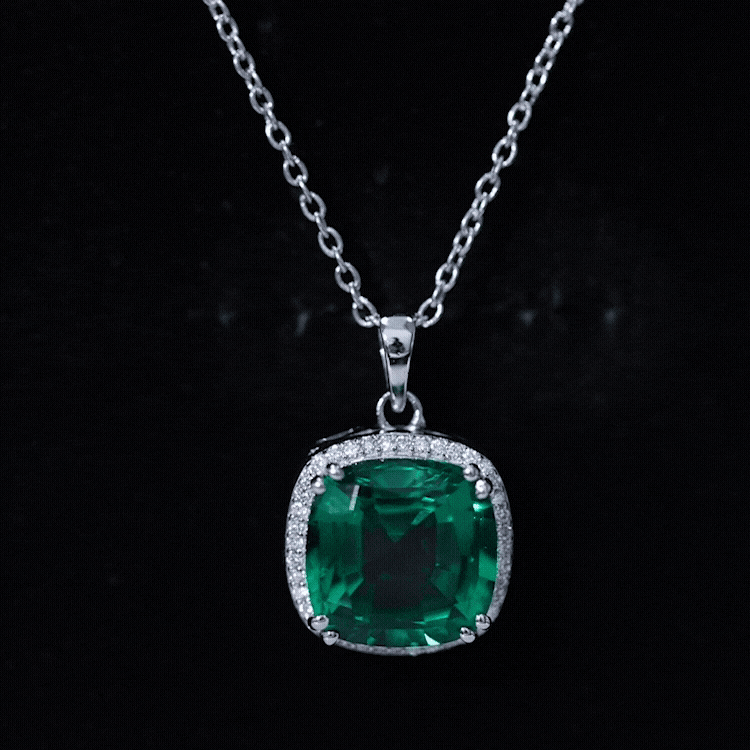9 Carat Cushion Cut Lab Created Emerald and Diamond Cocktail Necklace AAAA - Rosec Jewels