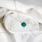 9 Carat Cushion Cut Lab Created Emerald and Diamond Cocktail Necklace AAAA - Rosec Jewels