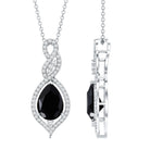 Real 2.2 Carat Black Onyx Teardrop Pendant Necklace with Moissanite AAA - Rosec Jewels