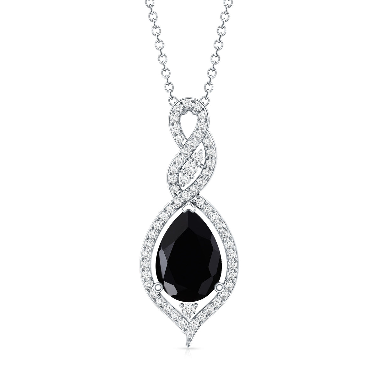 Real 2.2 Carat Black Onyx Teardrop Pendant Necklace with Moissanite AAA - Rosec Jewels
