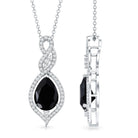 Real 2.2 Carat Black Onyx Teardrop Pendant Necklace with Moissanite AAA - Rosec Jewels