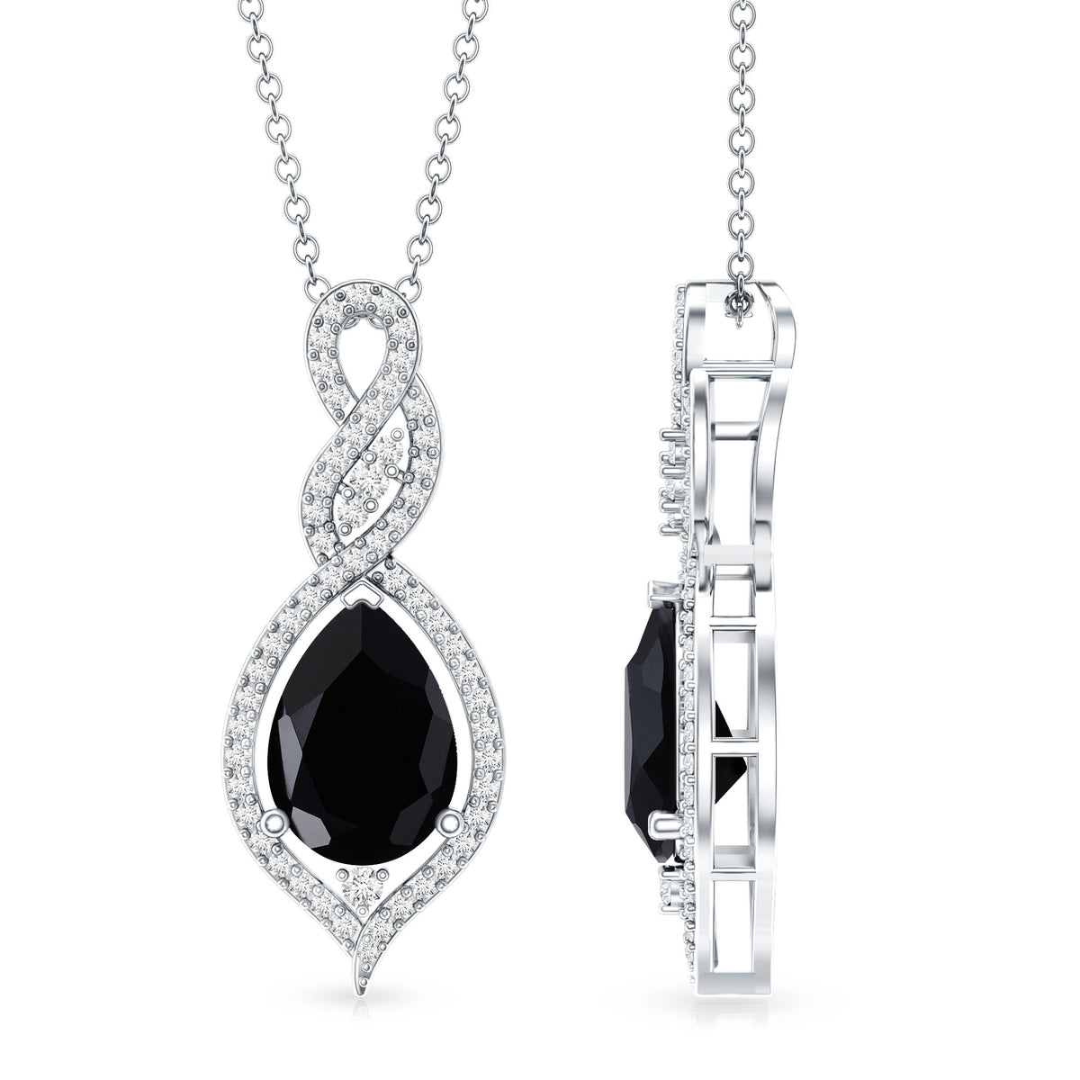 Real 2.2 Carat Black Onyx Teardrop Pendant Necklace with Moissanite AAA - Rosec Jewels