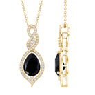 Real 2.2 Carat Black Onyx Teardrop Pendant Necklace with Moissanite AAA - Rosec Jewels