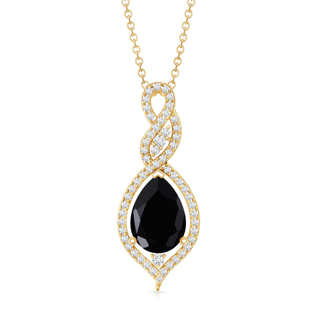 Real 2.2 Carat Black Onyx Teardrop Pendant Necklace with Moissanite AAA - Rosec Jewels