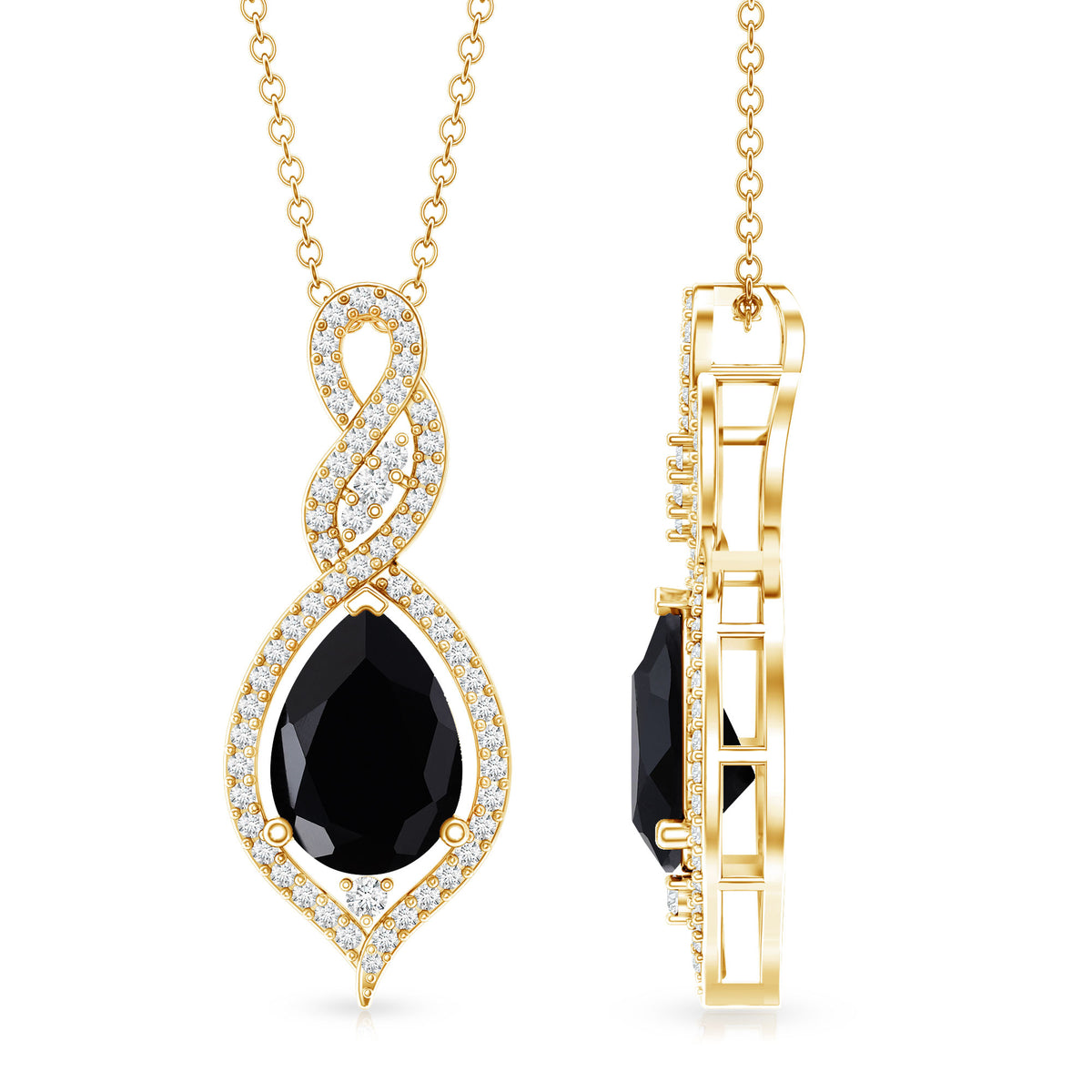 Real 2.2 Carat Black Onyx Teardrop Pendant Necklace with Moissanite AAA - Rosec Jewels