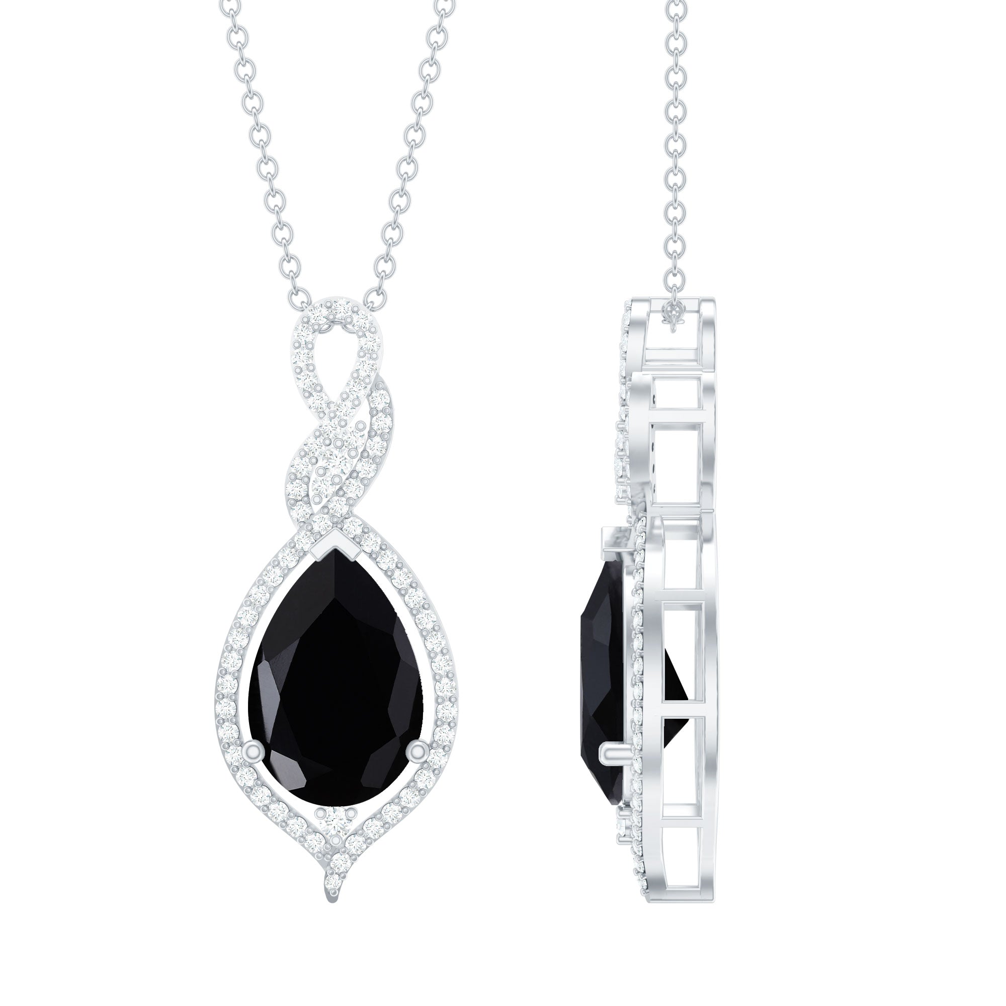 1.75 Carat Pear Shape Black Spinel Statement Necklace with
