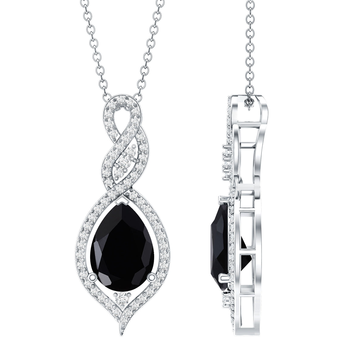 1.75 Carat Pear Shape Black Spinel Statement Necklace with Moissanites AAA - Rosec Jewels
