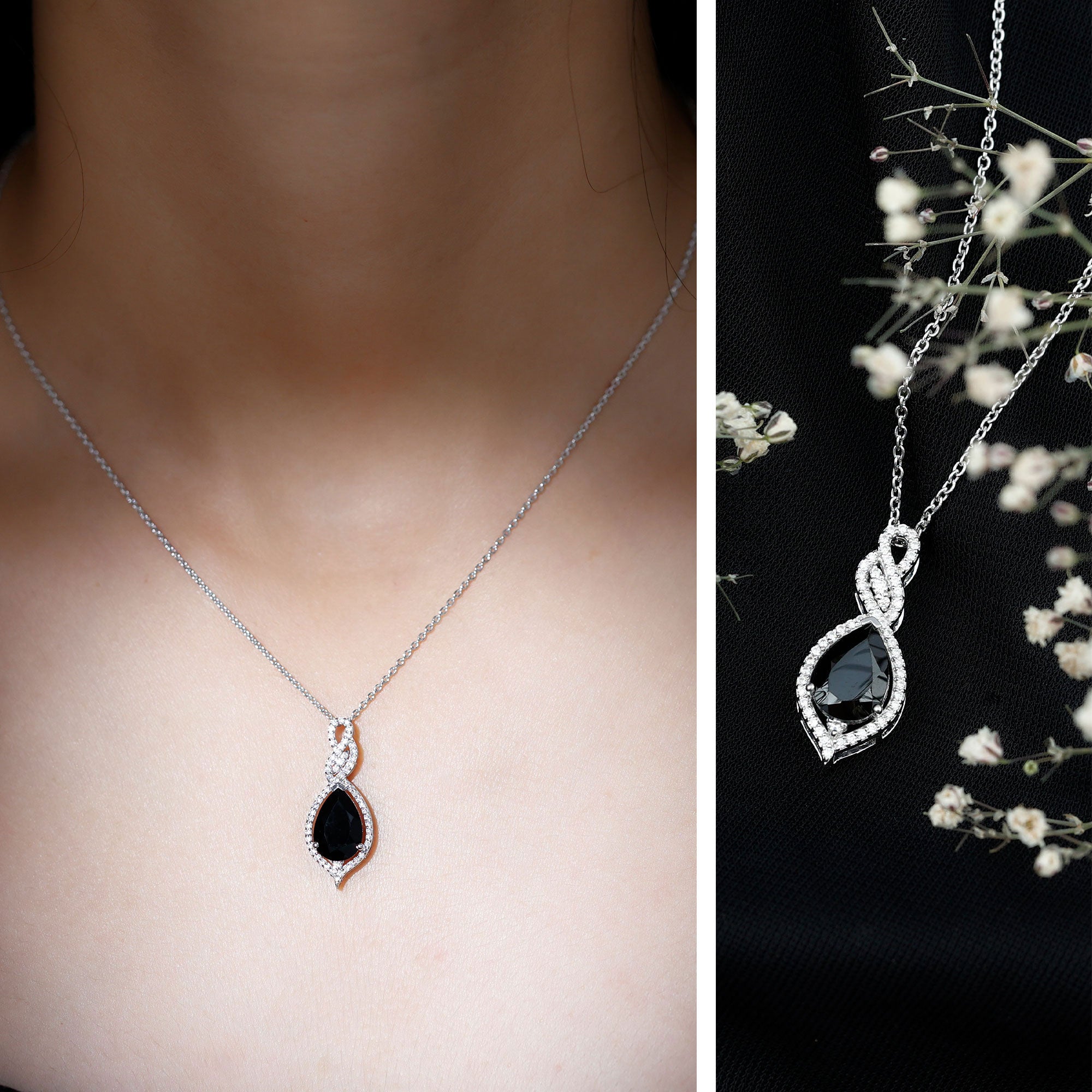1.75 Carat Pear Shape Black Spinel Statement Necklace with