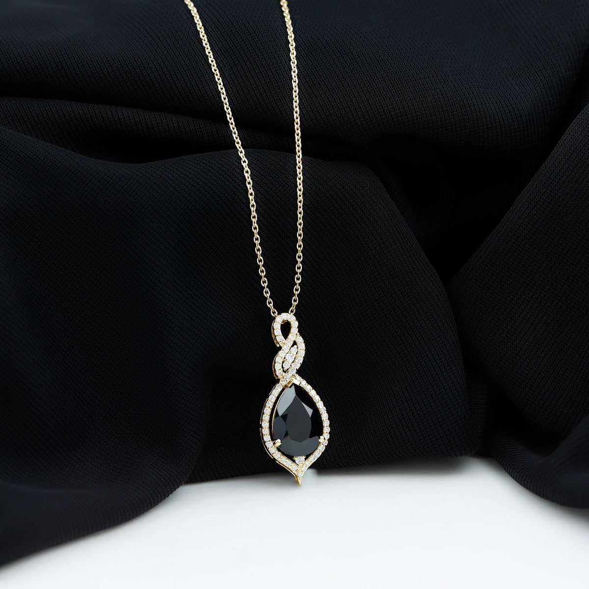 1.75 Carat Pear Shape Black Spinel Statement Necklace with Moissanites AAA - Rosec Jewels