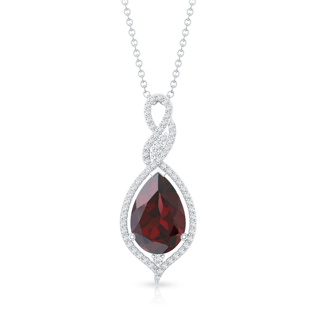 4 Carat Pear Shape Garnet and Diamond Teardrop Necklace AAA - Rosec Jewels
