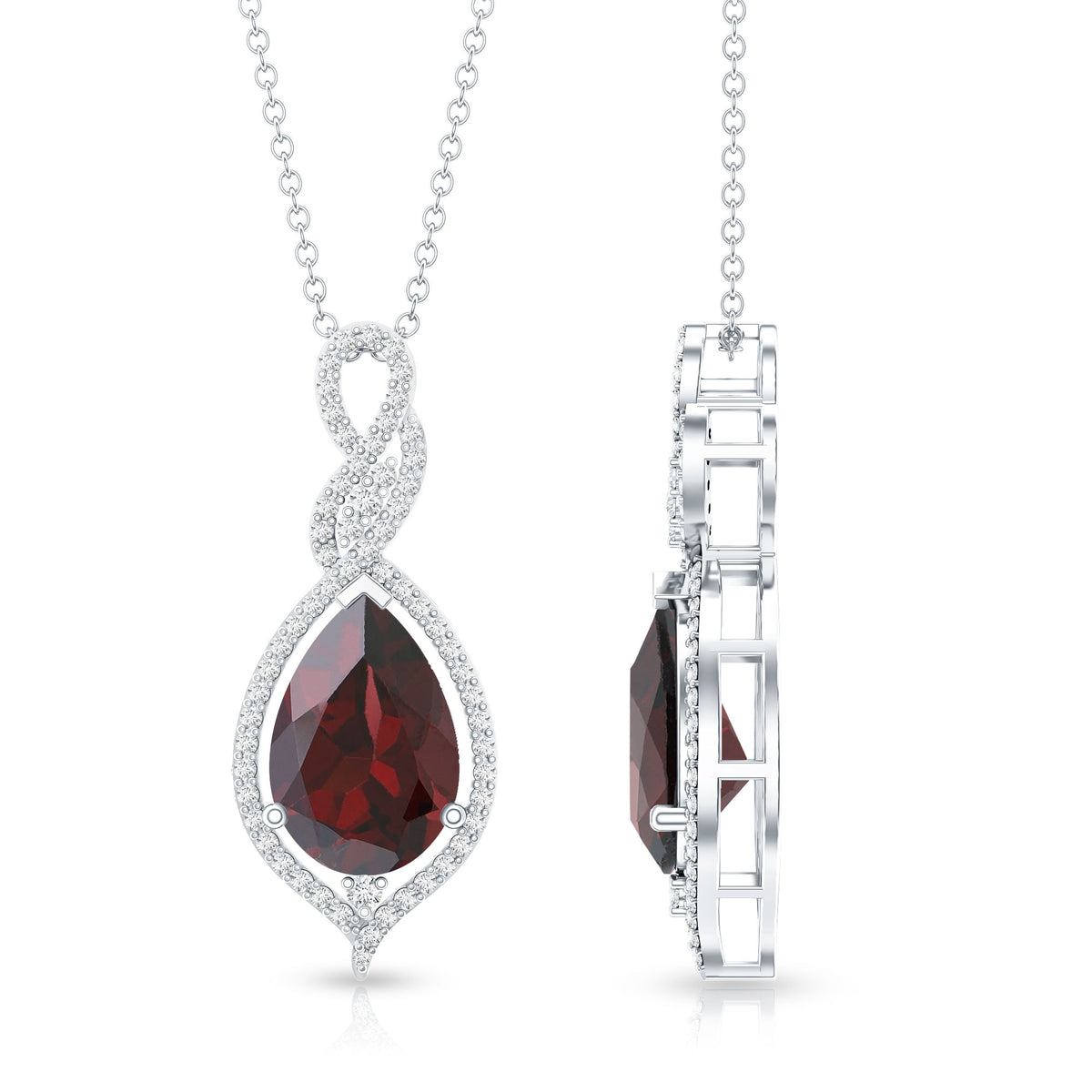 4 Carat Pear Shape Garnet and Diamond Teardrop Necklace AAA - Rosec Jewels