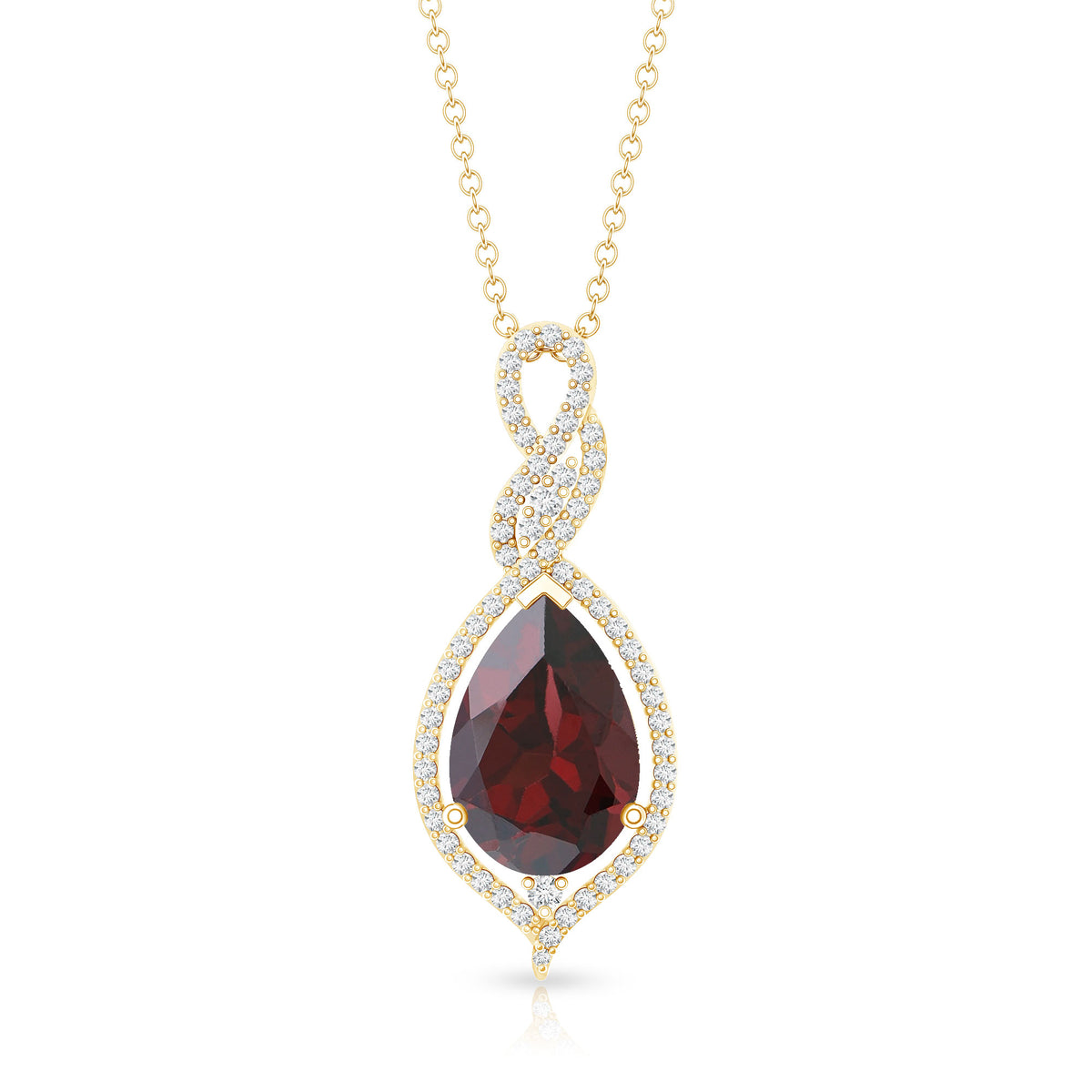 4 Carat Pear Shape Garnet and Diamond Teardrop Necklace AAA - Rosec Jewels