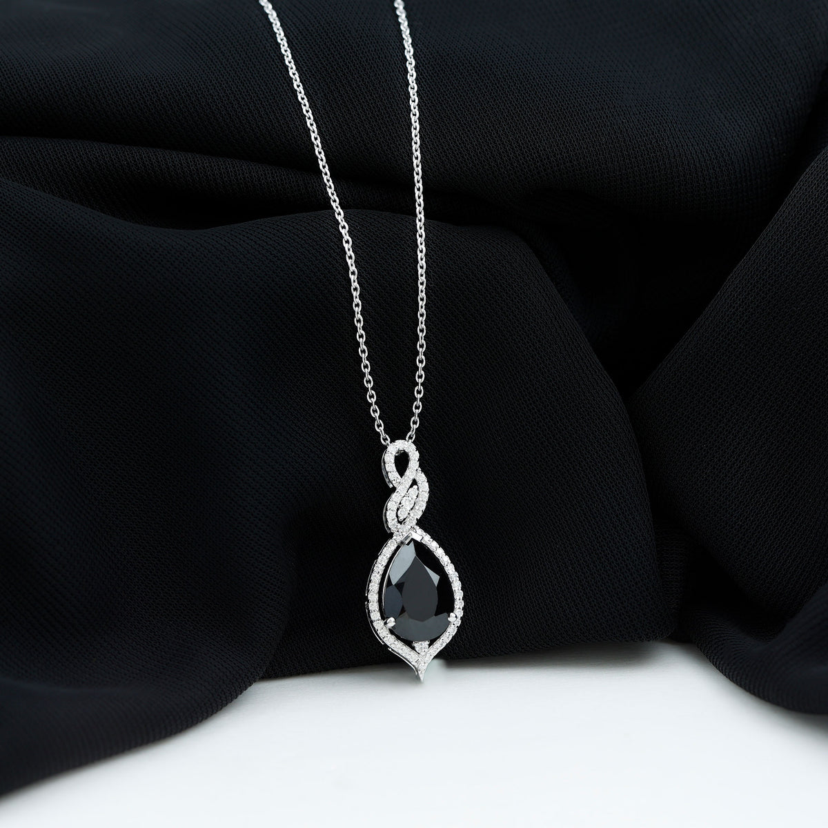 Created Black Diamond Teardrop Dangle Pendant with Diamond Accent AAAA ( Synthetic ) - Rosec Jewels